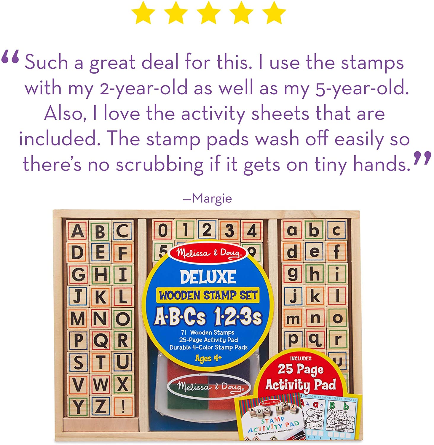 Melissa & Doug Deluxe Wooden Stamp Set - ABCs 123s 
